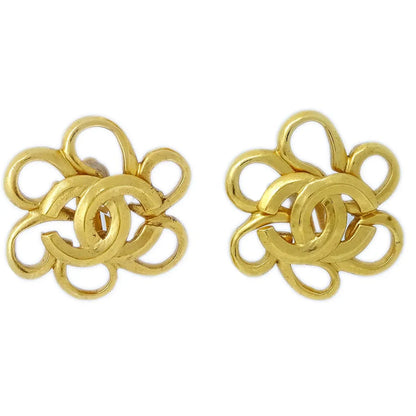 Chanel Flower Earrings Clip-On Gold 96P