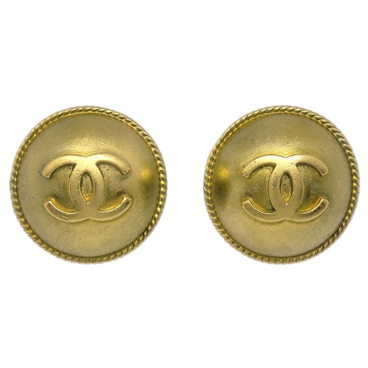 Chanel Button Earrings Gold Clip-On 94A