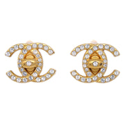 Chanel CC Turnlock Rhinestone Earrings Clip-On Gold Small 96A