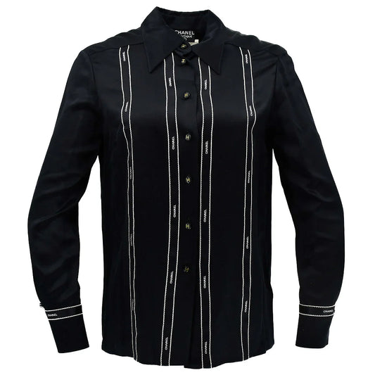 Chanel Blouse Shirt Black 94A #38