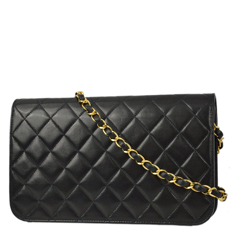 Chanel 1997-1999 Black Lambskin Pushlock Small Full Flap Shoulder Bag