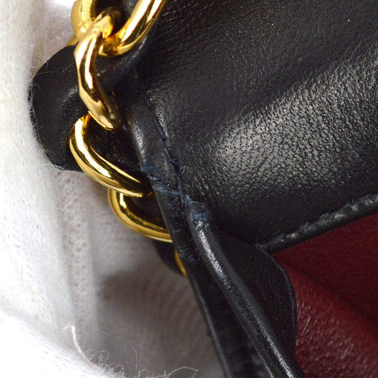 Chanel 1997-1999 Black Lambskin Pushlock Small Full Flap Shoulder Bag