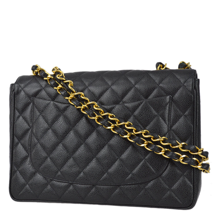 Chanel 1994-1996 Black Caviar Jumbo Classic Flap Shoulder Bag