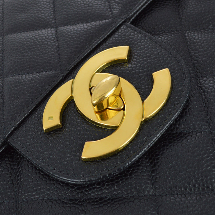 Chanel 1994-1996 Black Caviar Jumbo Classic Flap Shoulder Bag