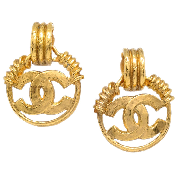 Chanel Dangle Earrings Gold Clip-On 94P