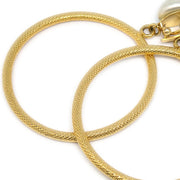 Chanel Hoop Earrings Gold Artificial Pearl Clip-On 97P