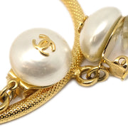 Chanel Hoop Earrings Gold Artificial Pearl Clip-On 97P