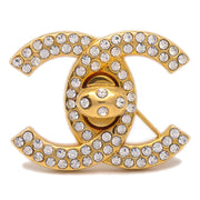 Chanel 1996 Crystal & Gold CC Turnlock Brooch Small