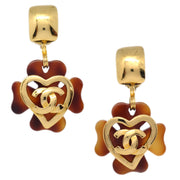 Chanel 1995 Faux Tortoiseshell Heart CC Dangle Earrings