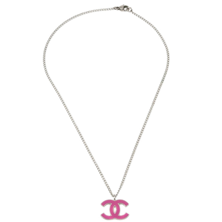 Chanel CC Chain Pendant Necklace Silver 04P