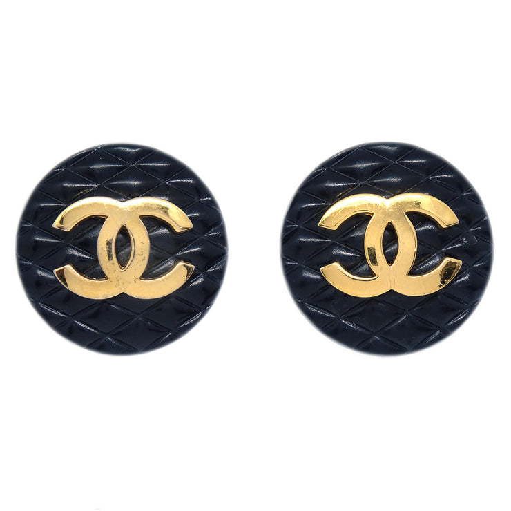 Chanel Quilted Black & Gold Earrings