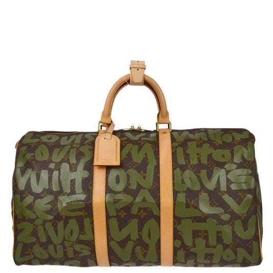 Louis Vuitton 2001 Khaki Monogram Graffiti Keepall 50 Duffle Bag M92196