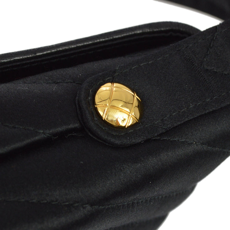 Chanel 1994-1996 Black Satin V Stitch Shoulder Bag
