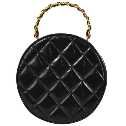 Chanel 1994-1996 Black Patent Leather Round Vanity Handbag