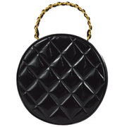 Chanel 1994-1996 Black Patent Leather Round Vanity Handbag