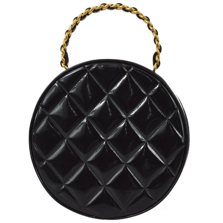 Chanel 1994-1996 Black Patent Leather Round Vanity Handbag