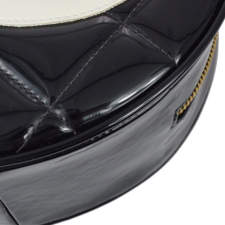 Chanel 1994-1996 Black Patent Leather Round Vanity Handbag