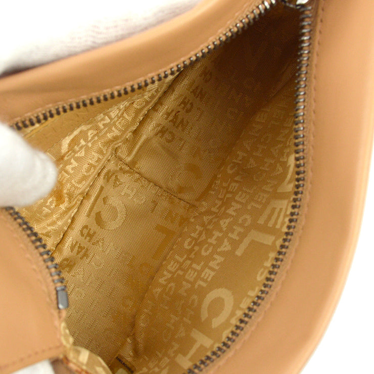 Chanel 2003-2004 Beige Lambskin Vertical Stitch Shoulder Bag