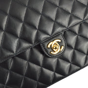 Chanel 2003-2004 Black Lambskin Turnlock Medium Half Flap Shoulder Bag