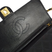 Chanel 2003-2004 Black Lambskin Turnlock Medium Half Flap Shoulder Bag