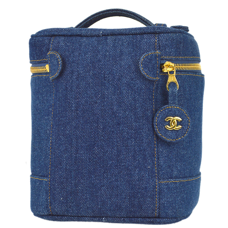 Chanel 1996-1997 Blue Denim Timeless Vanity Handbag