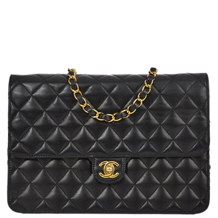 Chanel 2006-2008 Black Lambskin Turnlock Medium Half Flap Shoulder Bag