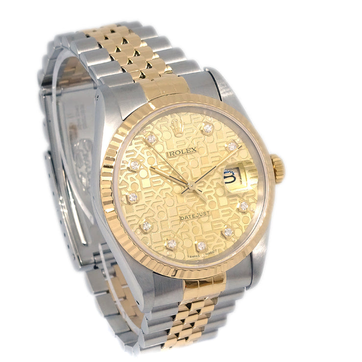 ロレックス 1991 オイスターパーペチュアルデイトジャスト 腕時計 Ref.16233 34mm 18KYG SS ダイヤモンド