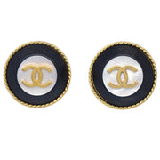 Chanel 1994 Mother of Pearl 'CC' Rope Edge Button Earrings