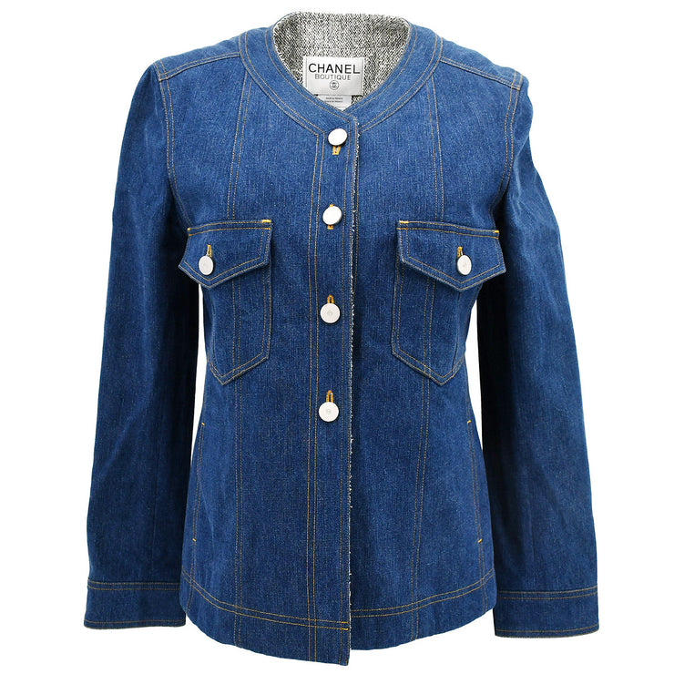 Collarless Denim Jacket - Mid Blue - ARKET | Collarless denim jacket,  Collarless, High fashion street style