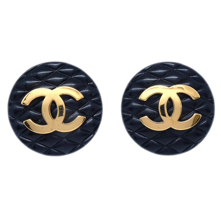 Chanel 1993 Gold & Black Quilted 'CC' Earrings