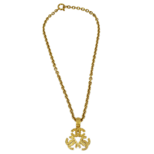 Chanel Triple CC Chain Pendant Necklace Gold 94A