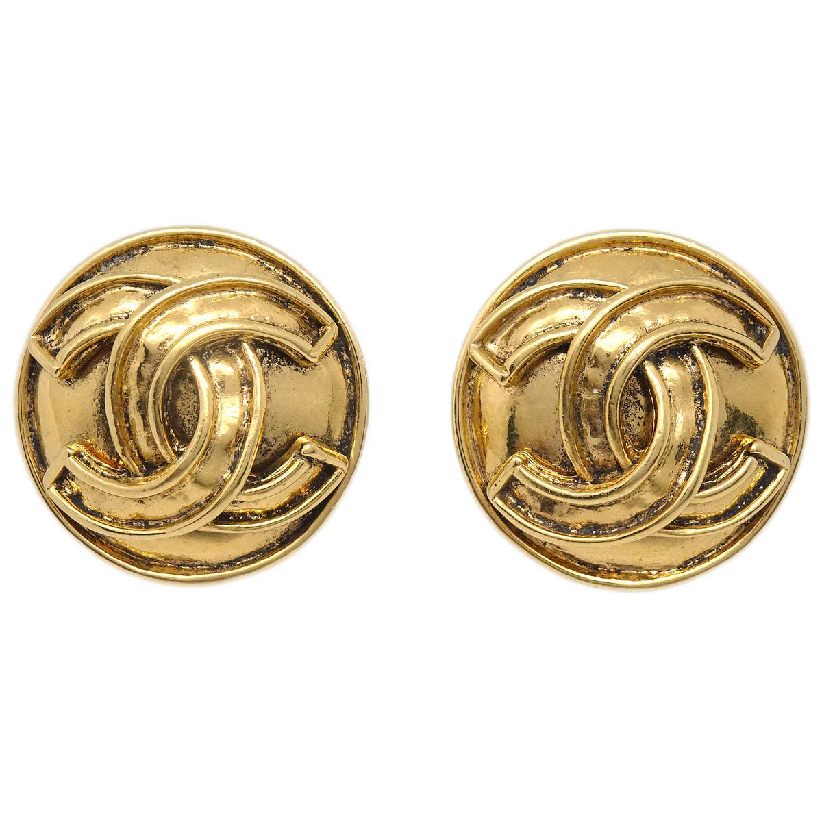 Chanel Button Earrings Clip-On Gold 94P