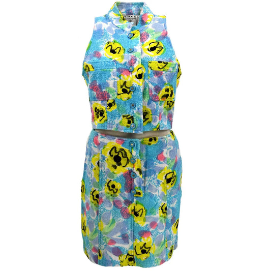 Chanel Setup Sleeveless Vest Jacket Skirt Blue 97P #40
