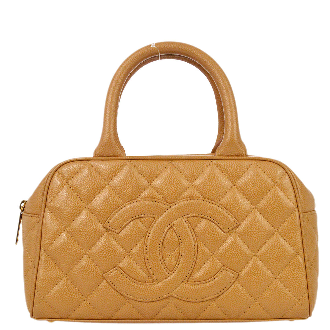 Chanel 2003 2004 Beige Caviar Bowling Bag 27 AMORE Vintage Tokyo