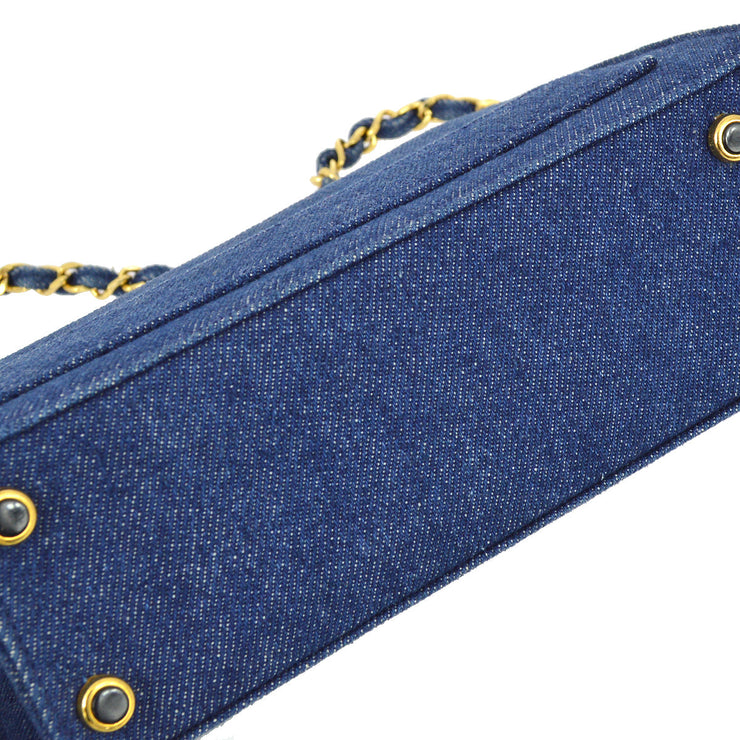 Chanel 1989-1991 Blue Denim Straight Flap Shoulder Bag