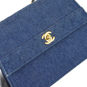 Chanel 1989-1991 Blue Denim Straight Flap Shoulder Bag