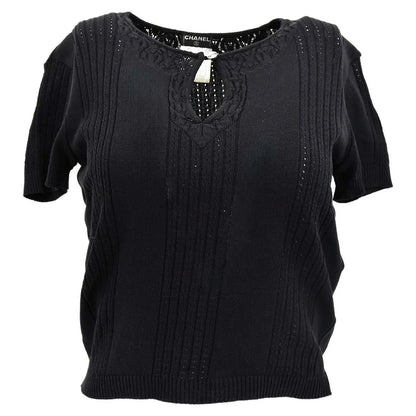 Chanel Short Sleeve Sweater Knit Tops Black 02P #38
