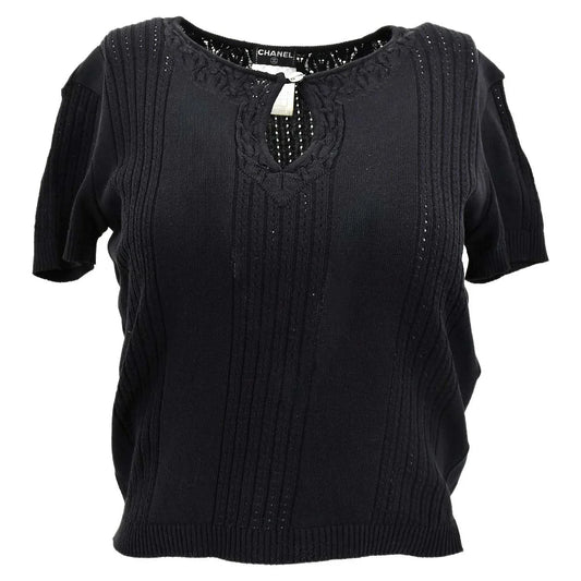 Chanel Short Sleeve Sweater Knit Tops Black 02P #38