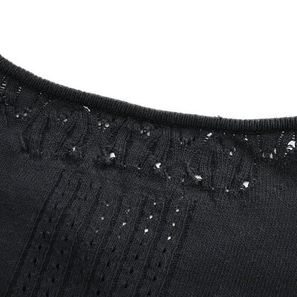 Chanel Short Sleeve Sweater Knit Tops Black 02P #38