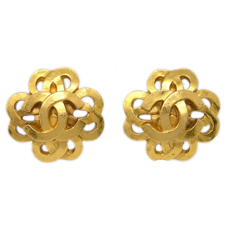 Chanel Flower Earrings Clip-On Gold 97P