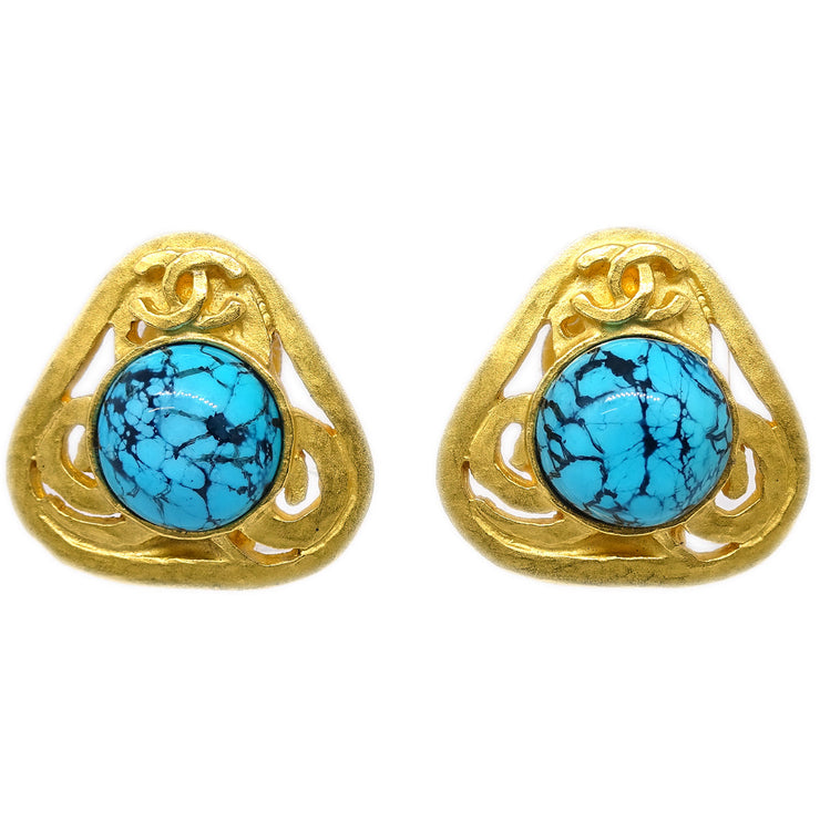 Chanel 1995 Gold & Blue Marble 'CC' Earrings