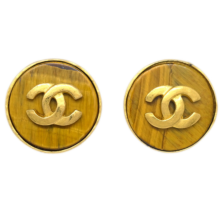 Chanel Button Earrings Clip-On Brown 95A