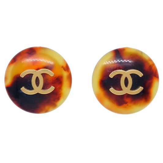 Chanel Button Earrings Clip-On Brown 97P
