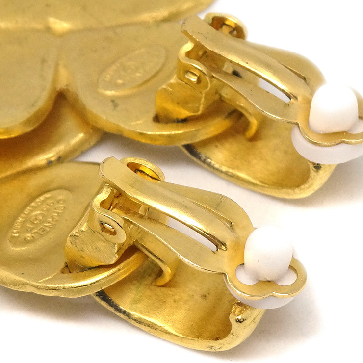 Chanel Dangle Clover Earrings Gold Clip-On 95P
