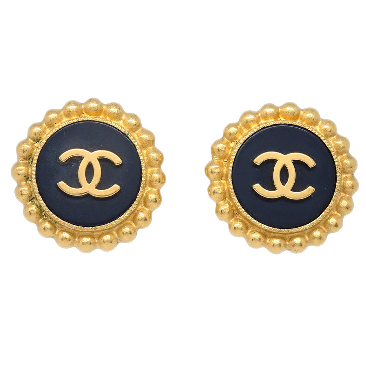 Chanel 1994 Gold & Black 'CC' Button Earrings