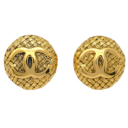 Chanel Woven CC Round Earrings Clip-On Gold 2855 29