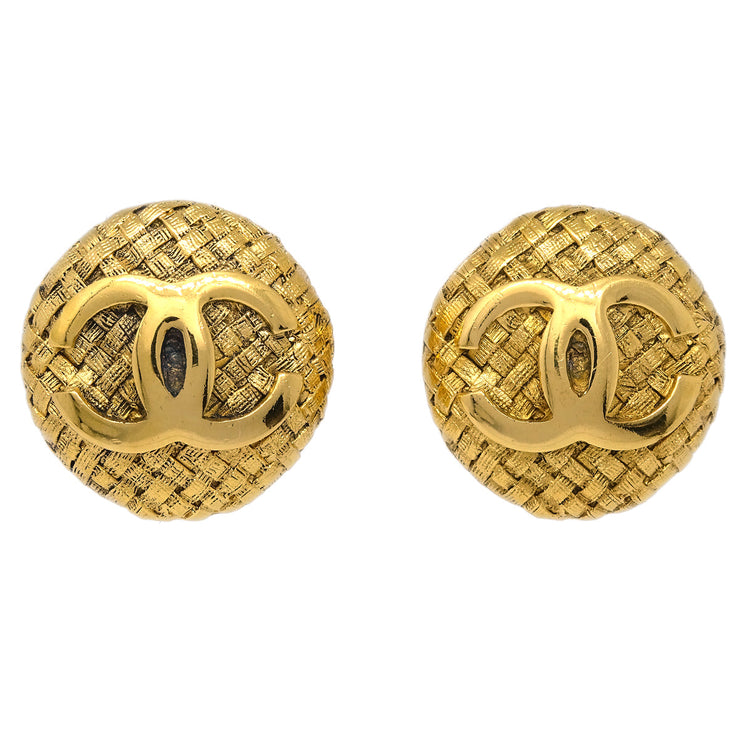 Chanel 1994 Woven CC Round Earrings Clip-On Gold 2855