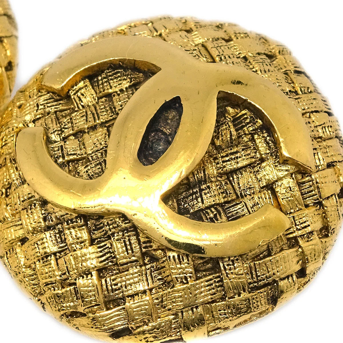 Chanel Woven CC Round Earrings Clip-On Gold 2855 29