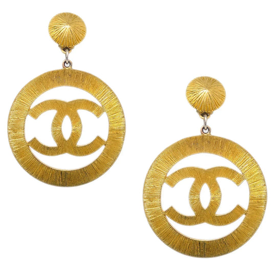 Chanel Hoop Dangle Earrings Clip-On Gold 93P