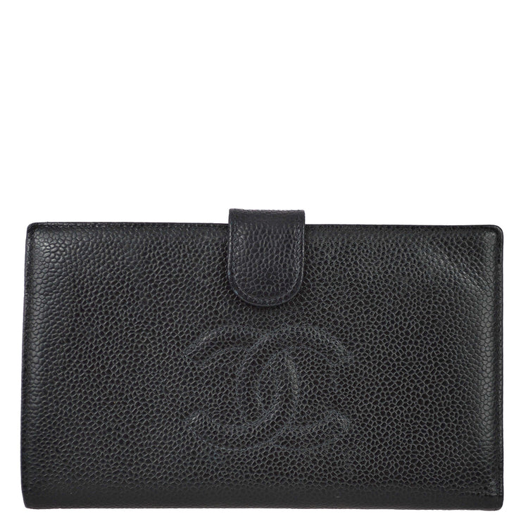 Chanel 2000-2001 Black Caviar Long Wallet Purse